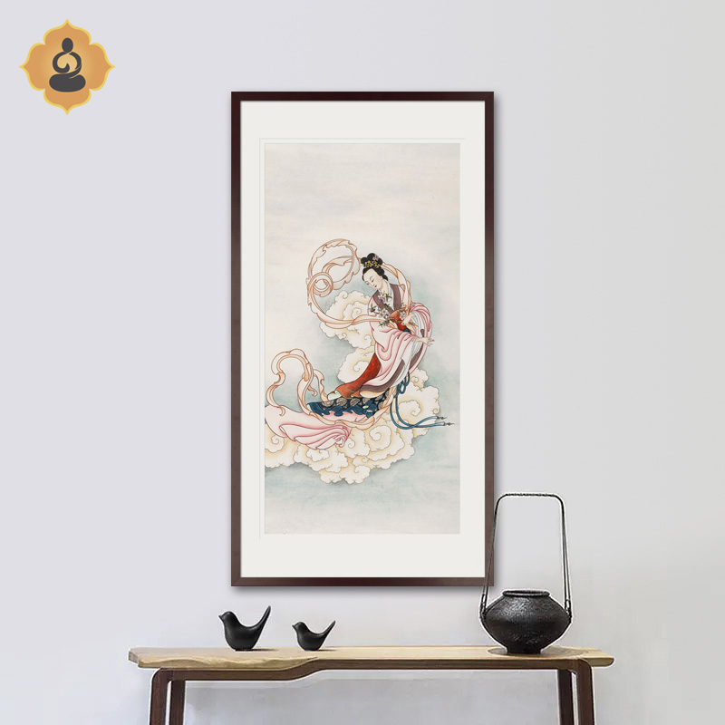 工笔神仙国画道教桃花仙姑百花仙子天女散花佛堂道场