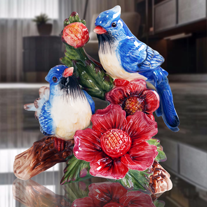 方亚陶瓷祝福中式客书房小鸟摆设