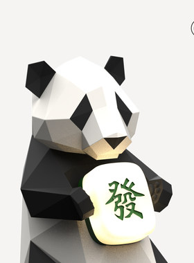 青红皂白钻石熊猫夜灯塑像