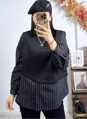 米莱奇6812大码假两件长袖卫衣女