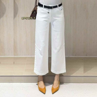 200斤胖妹mm中高腰弹力阔腿八分裤 UP5125 女 牛仔裤 白 1春加大码