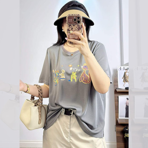 米莱奇66106夏季加大码短袖T恤女