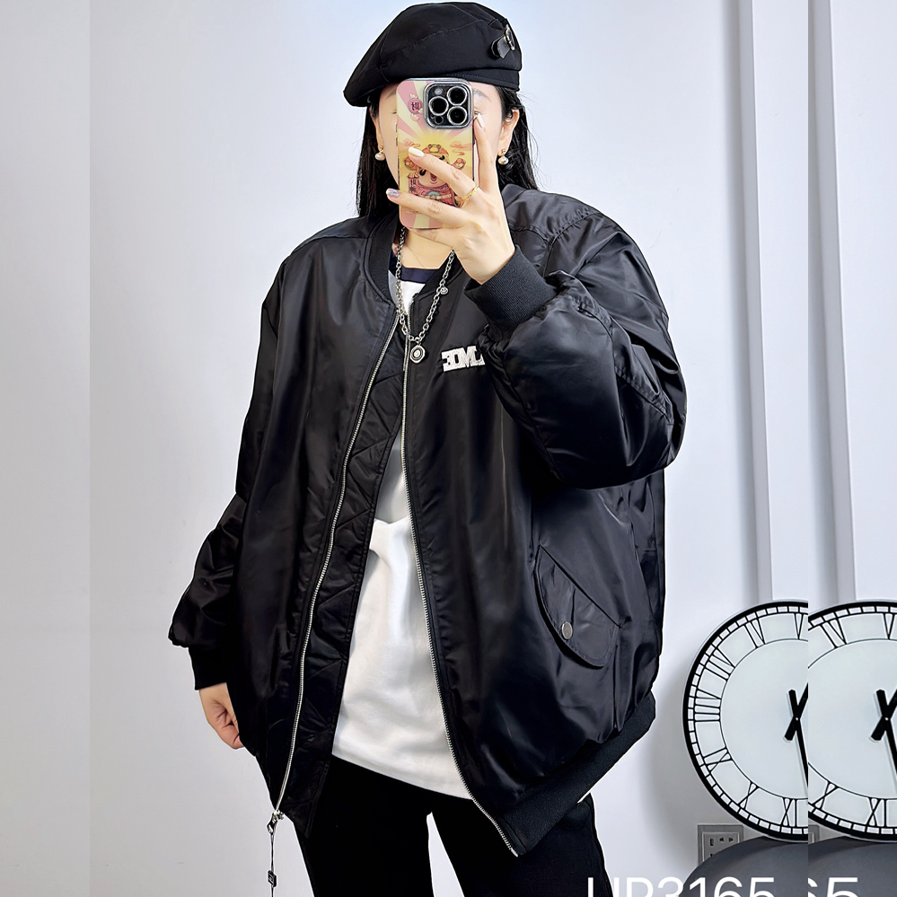 UP3165冬季大码加绒外套女 210斤胖妹mm藏肉显瘦双面穿棉衣棒球服