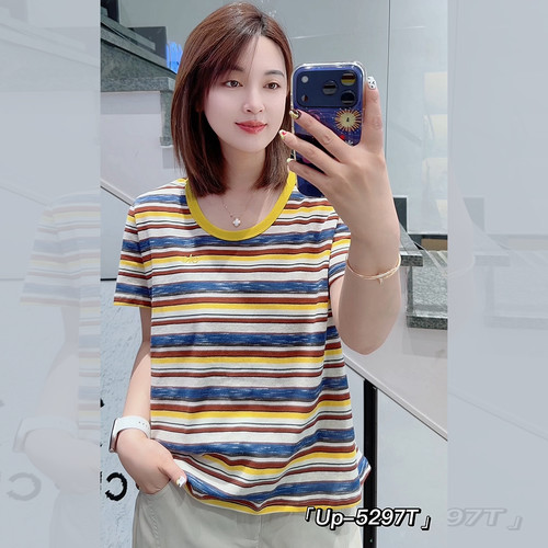 UP5297夏加大码短袖条纹T恤女薄