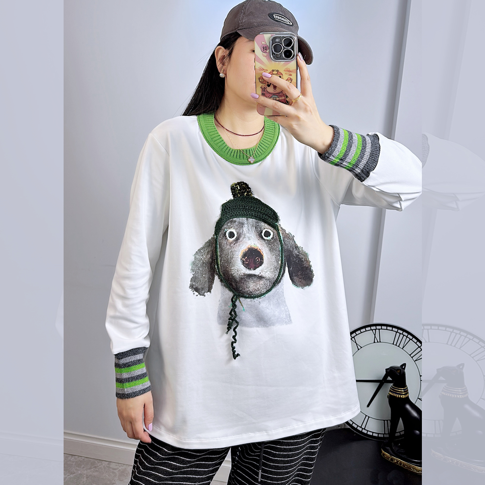 宜语析5822冬加大码卫衣女 210斤胖妹mm纯棉减龄长袖中长款打底衫