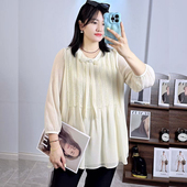 210斤胖妹mm甜美A字型八分袖 香港芸卉25310春大码 女 大衫 上衣 法式