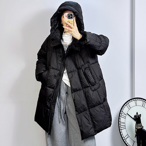 宜语析5613冬加大码羽绒服女 190斤胖妹mm连帽显瘦中长款泡芙羽绒