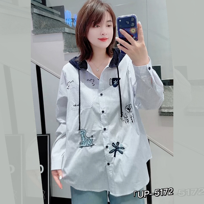 UP5172春加大码衬衫外套女条纹