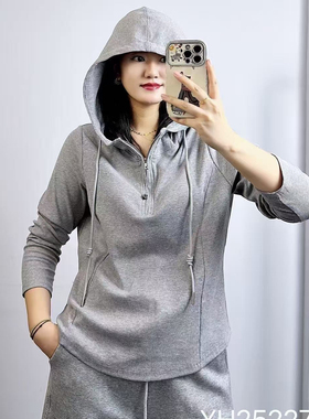 特！香港芸卉25227秋加大码卫衣女 190斤胖妹m显瘦长袖连帽打底衫