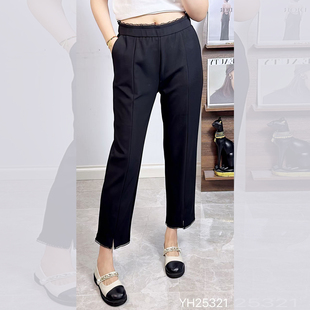 香港芸卉25321春加大码烟管裤女 210斤胖妹mm时装松紧弹力九分裤
