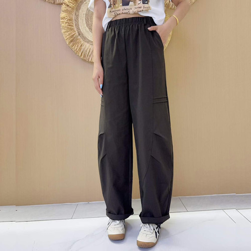 宜语析6583秋加大码伞兵裤女 200斤胖妹mm松紧带腰显瘦休闲长裤子