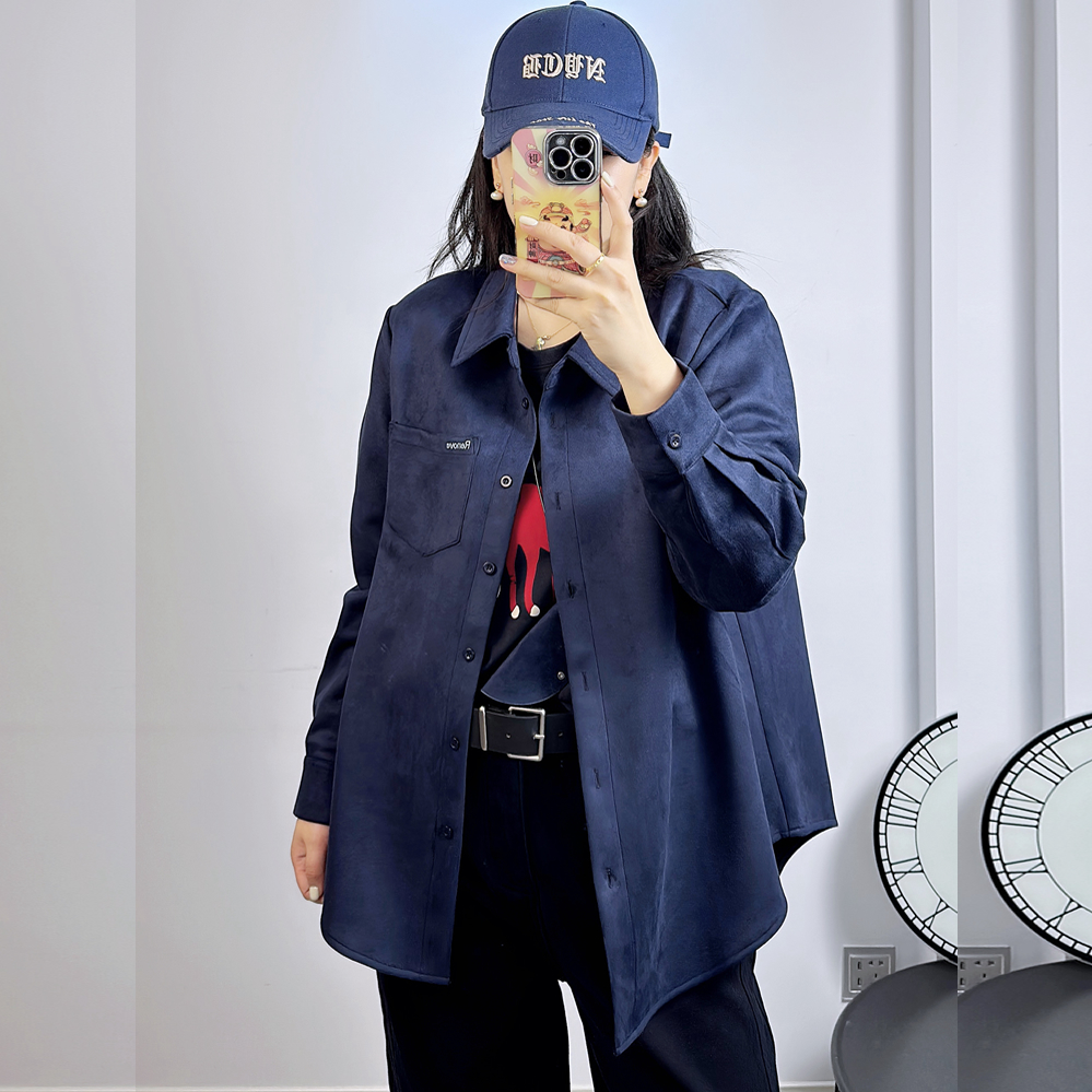 UP3153冬季大码加绒外套女 210斤胖妹mm简约风衬衫领磨毛长袖开衫