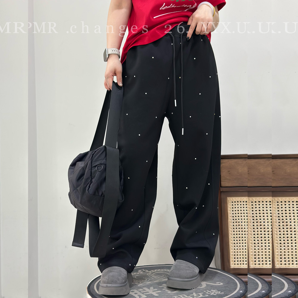 UP5111加大码休闲裤女 210斤胖妹mm松紧带腰烫钻阔腿拖地长卫裤子,女装/女士精品,大码裤装,淘宝优惠券,粉丝福利购,淘宝优惠卷