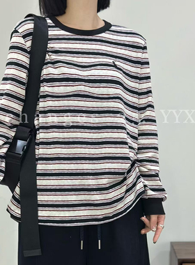 UP3250春季加大码卫衣女 210斤胖妹mm弹力条纹长袖宽松藏肉打底衫