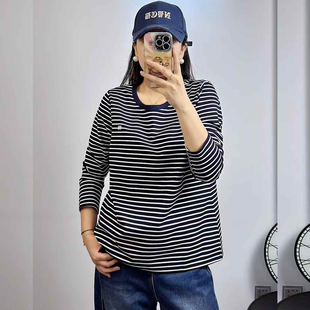 特！米莱奇5880秋加大码卫衣女 200斤胖妹mm空气棉长袖条纹打底衫