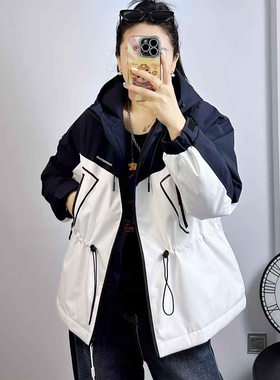 特！米莱奇5919冬加大码夹棉冲锋衣女 210斤胖妹mm显瘦连帽棉衣服