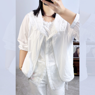 蕾丝连帽假两件防晒衫 210斤胖妹m长袖 外套女 香港芸卉26603加大码