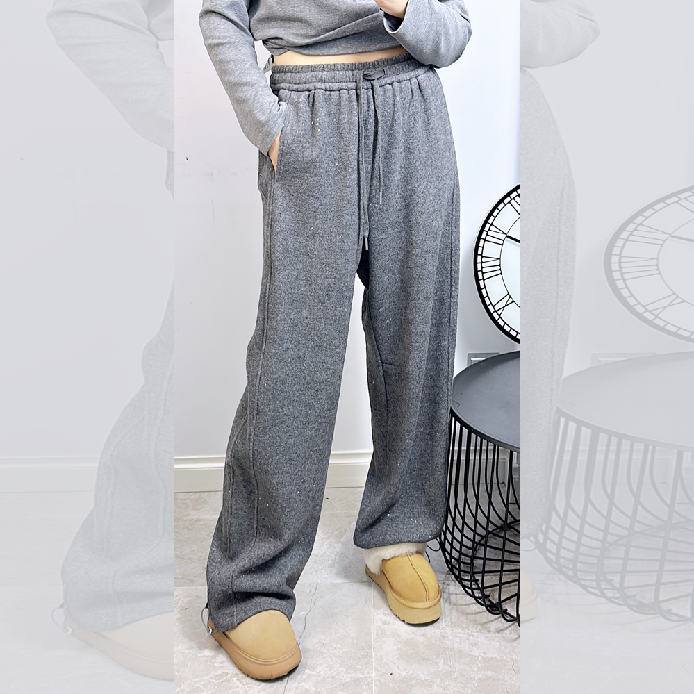 UP3190冬加大码磨毛阔腿裤女长裤