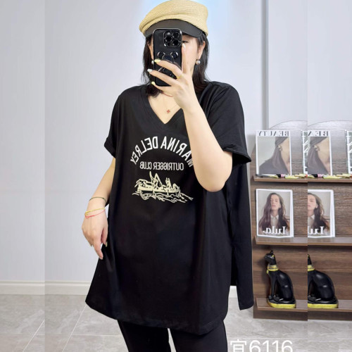 宜语析6116夏加大码短袖T恤女胖m