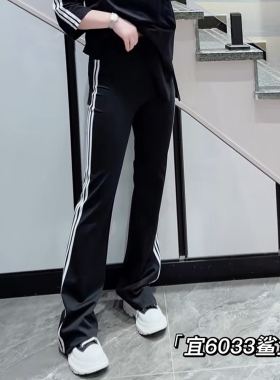 宜语析6033春加大码鲨鱼裤女 210斤胖妹mm松紧腰微喇运动收腹长裤