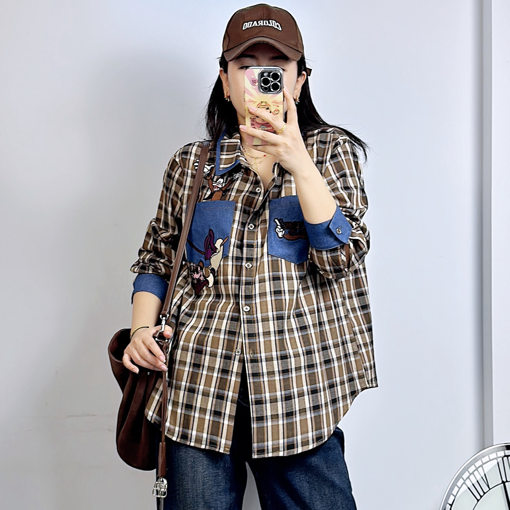宜语析5562秋大码格子衬衫女衬衣