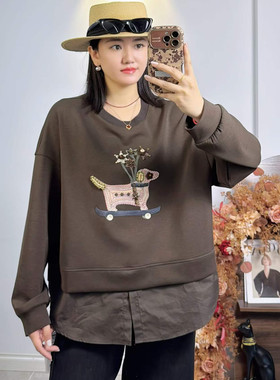 米莱奇6855秋加大码长袖卫衣女T