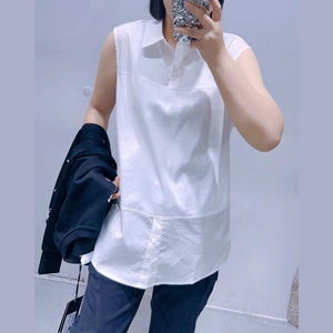 宜语析3820秋加大码万能打底神器女 200斤胖妹mm纯棉套头无袖衬衫