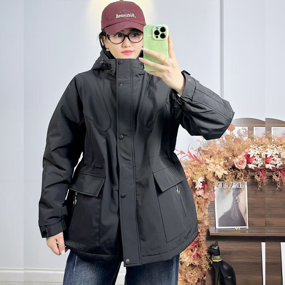 米莱奇6906冬加大码棉衣女 210斤胖妹mm连帽可收腰冲锋衣棉服外套