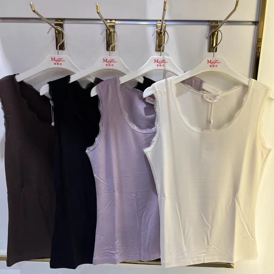 正品曼妮芬秋冬女士大圆领蕾丝边薄款保暖背心20401431