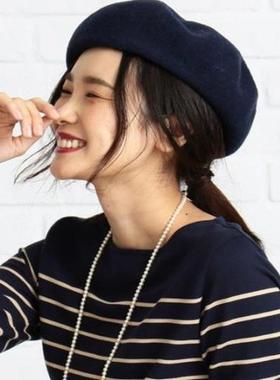 stud1o clip气质黑色羊毛呢贝雷帽子大头围女秋冬显脸小新款