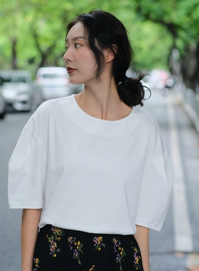 法式泡泡袖上衣宽松遮肚子显瘦短袖设计感小众白色T恤女夏