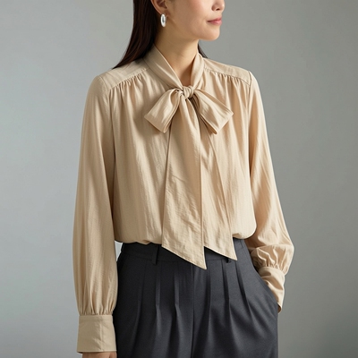 重要场合漂亮白衬衫Spick&S蝴蝶结飘带高级光泽感上衣女2026新款