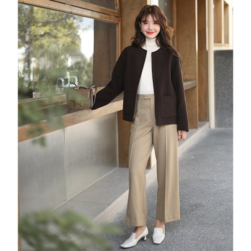 通勤毛呢西裤通勤直筒长裤春
