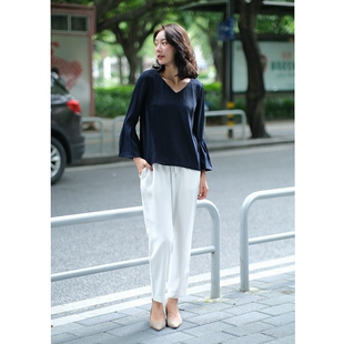 白色裤子休闲裤松紧腰显瘦长裤垂感女夏季薄款2025新款