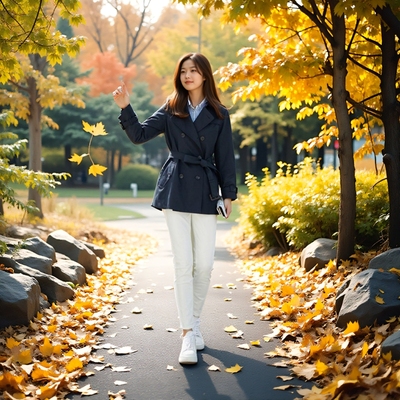 23qu 短款风衣外套女小个子春秋经典英伦风双排扣休闲通勤修身