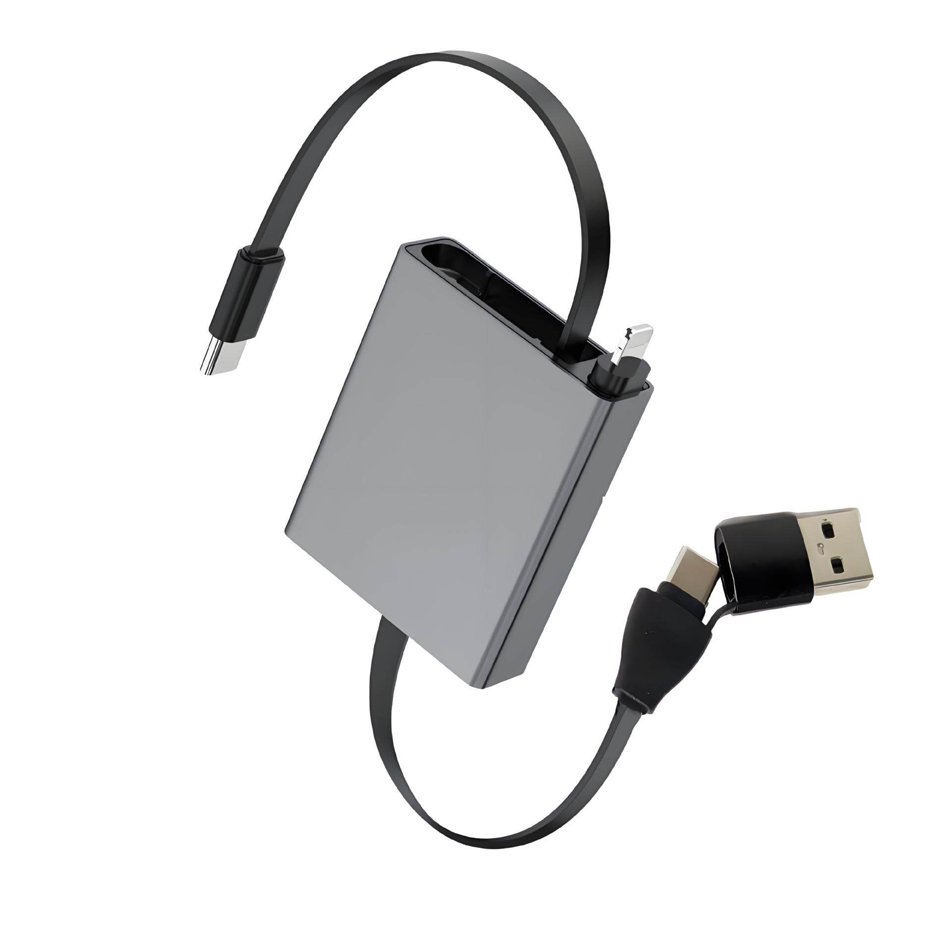 四合一伸缩收纳数据线单拉Type-C快充适用安卓华为充电线定制logo