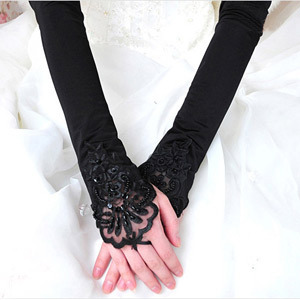 外贸 婚纱手套 无指加长手套 黑色 红米白色晚装宴会服饰厂价促销