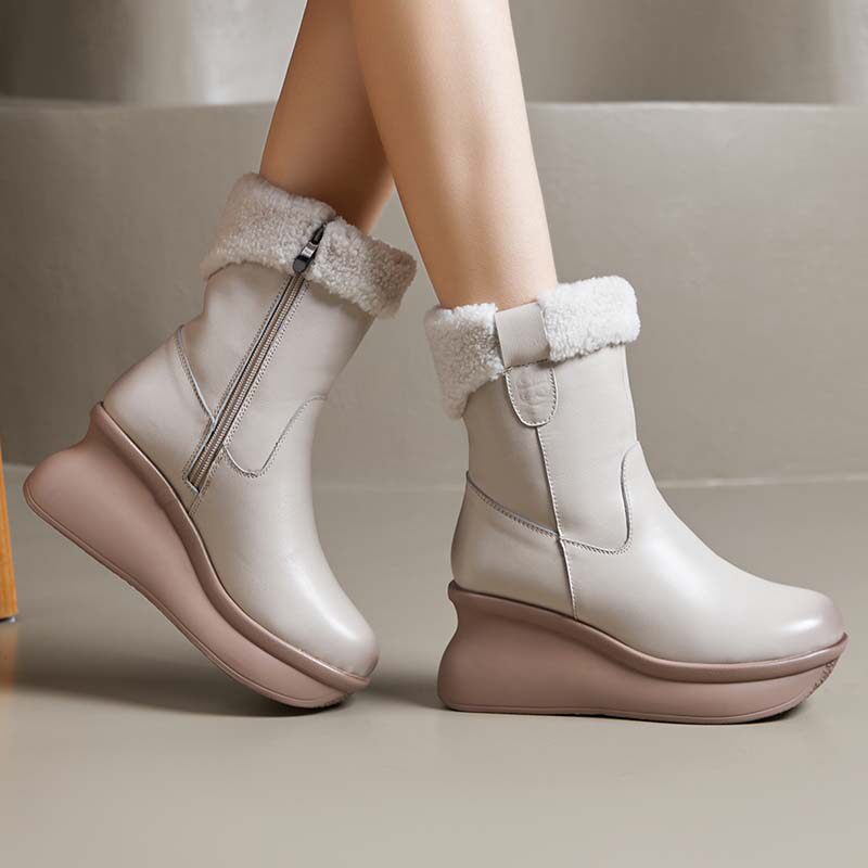 头层牛皮雪地靴全真皮女靴棉靴冬