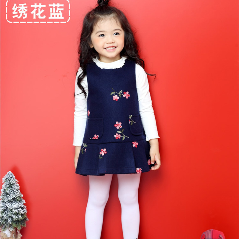 2024秋冬新品海威迩童装女童凤凰呢子绣花加厚背心裙22830576