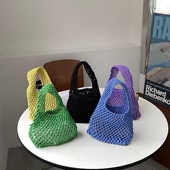 草编包 新品 棉绳编织包 简约手提托特包 镂空渔网编织包 ins网红