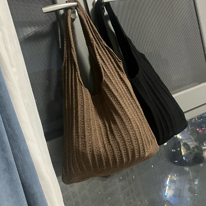 韩国chic复古文艺编织针织包毛线包大容量托特包单肩包购物袋女包