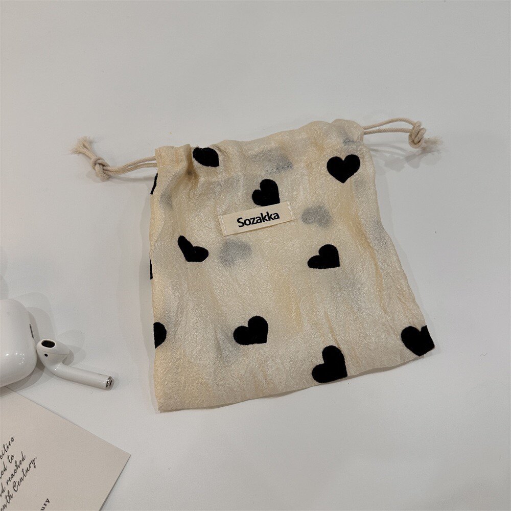 4个包邮 香槟爱心束口袋抽绳小物件收纳袋子布袋杂物便携洗漱袋