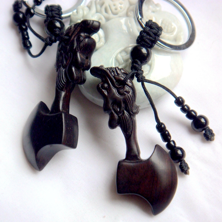 汽车挂件平安挂饰手工龙头斧子纳财车饰内挂黑檀木乌木车载钥匙圈