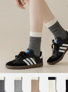 日本专柜GP袜子女纯棉秋冬中筒袜撞色堆堆袜灰色长筒长袜新款爆款