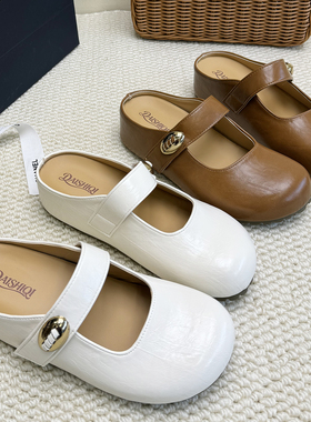 复古玛丽珍包头半拖女2026春新款内增高小金豆勃肯凉拖鞋外穿单鞋