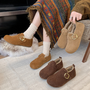 2025冬季新款加绒勃肯鞋一脚蹬全包厚底懒人豆豆棉鞋保暖博肯女鞋