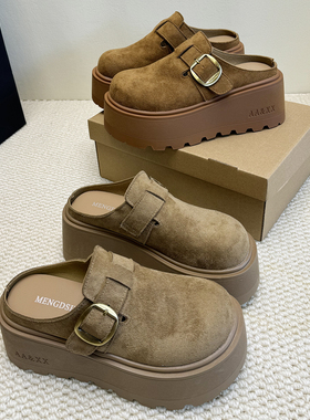 厚底增高勃肯包头半拖女2026春新款一字扣懒人休闲凉拖鞋外穿单鞋
