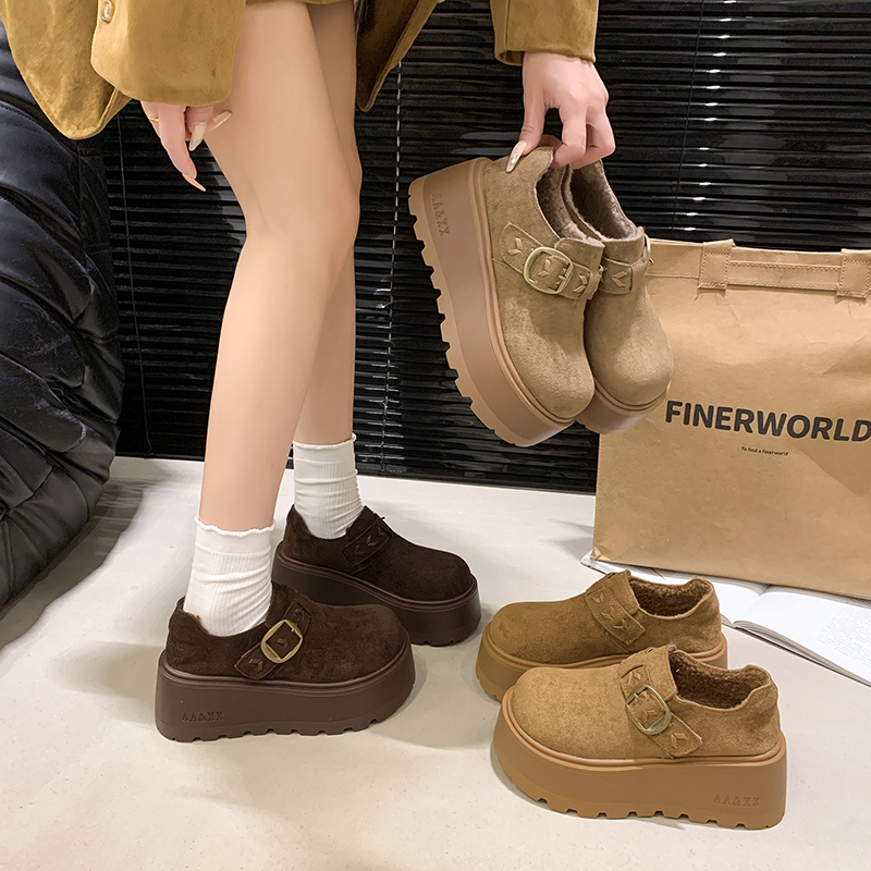 增高勃肯鞋女全包加绒厚底乐福鞋