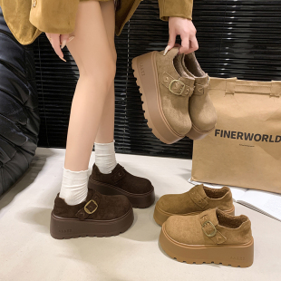 7CM增高勃肯鞋女全包2025冬季新款小个子加绒厚底乐福鞋保暖棉鞋