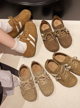 2026春季新款内增高全包一脚蹬勃肯鞋平底德训鞋百搭系带休闲鞋女